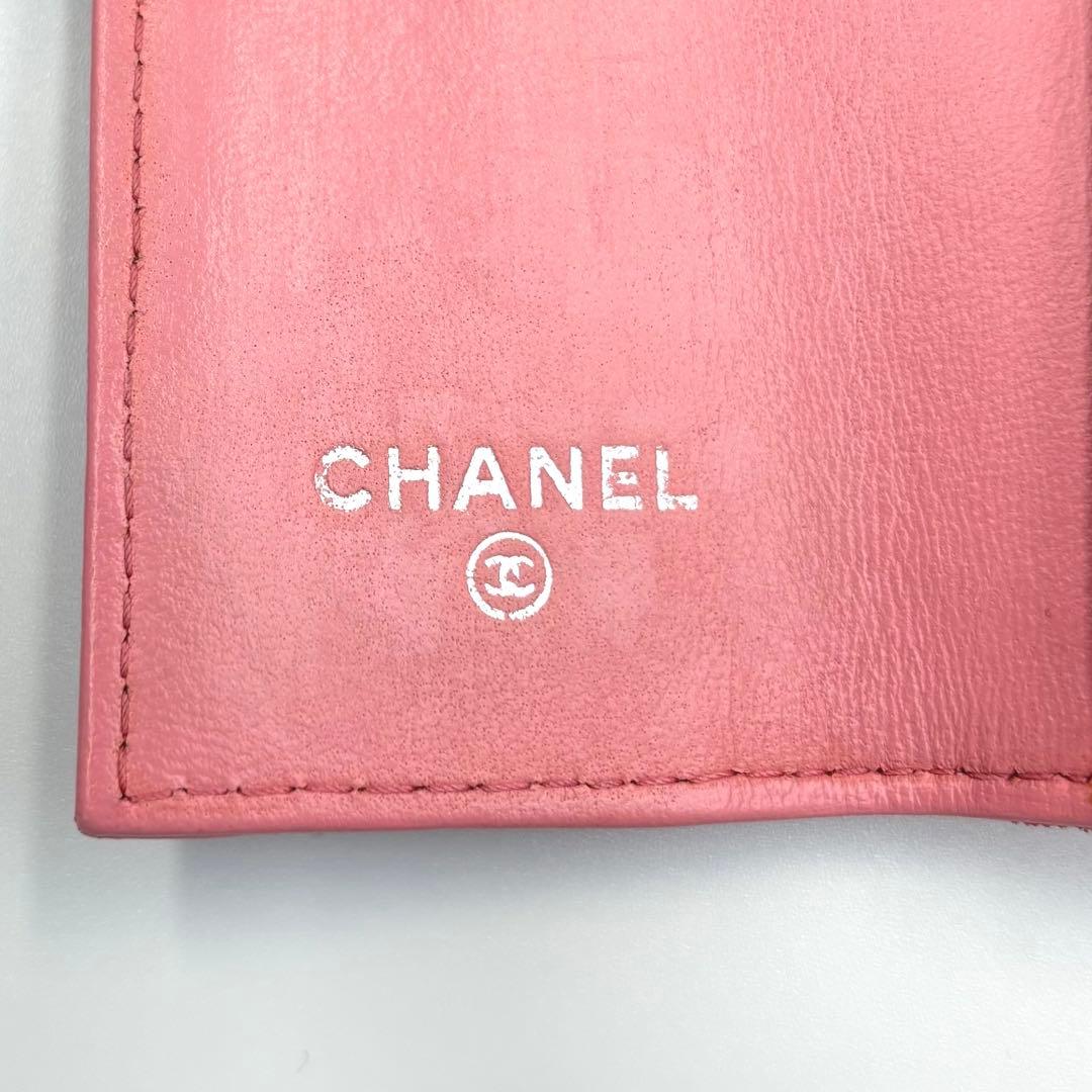 【良品】CHANEL シャネル ピンク キーケース カメリア ラムスキン 6連