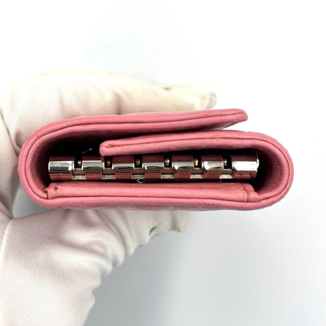 【良品】CHANEL シャネル ピンク キーケース カメリア ラムスキン 6連