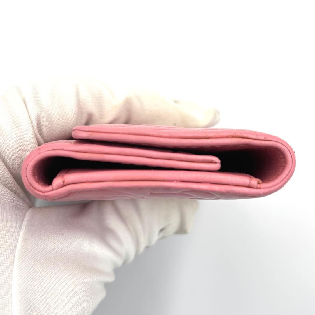 【良品】CHANEL シャネル ピンク キーケース カメリア ラムスキン 6連