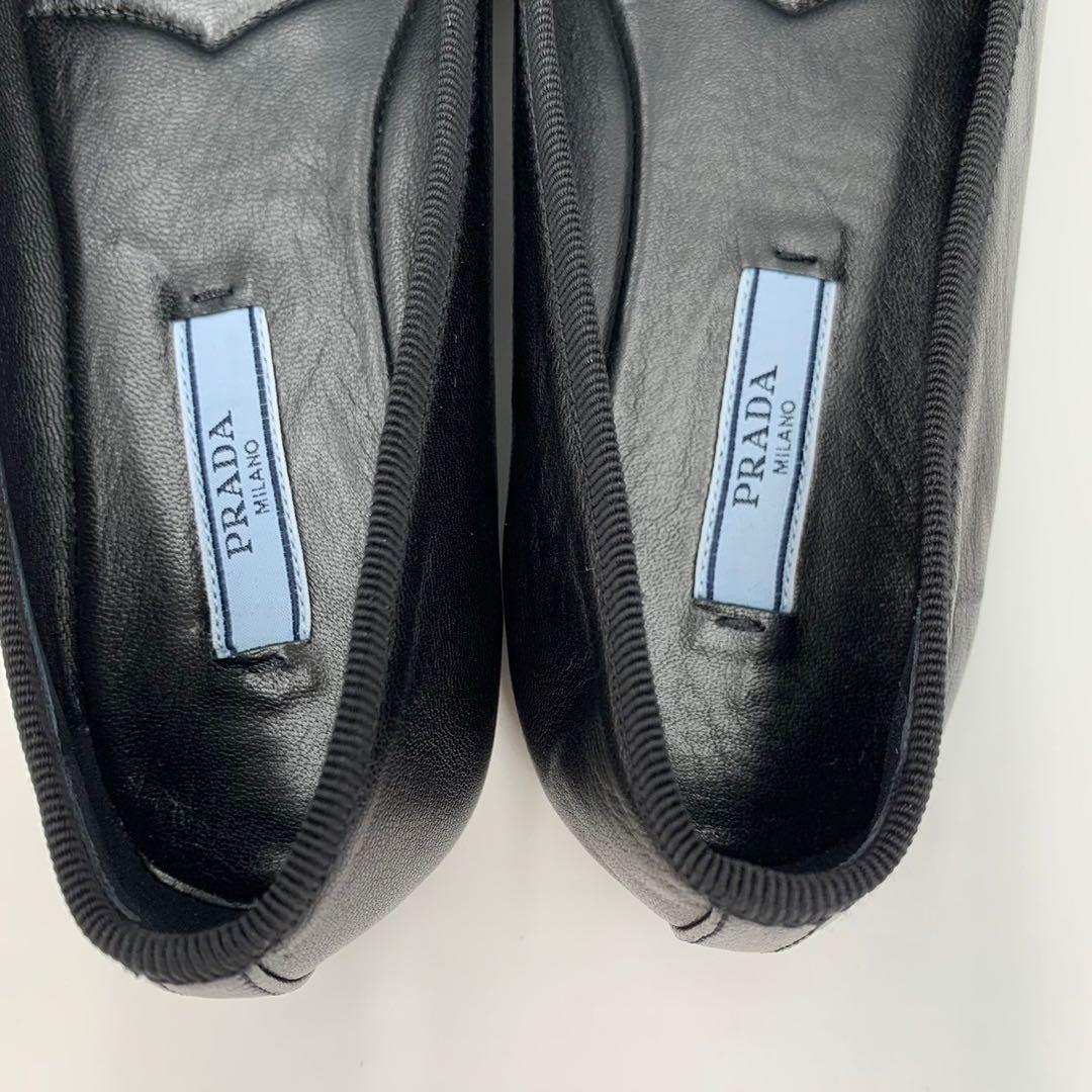 極美品 プラダ 三角ロゴ バレエシューズ パンプス リボン ナッパレザー 箱付き