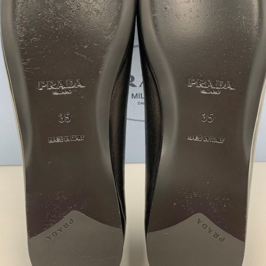 極美品 プラダ 三角ロゴ バレエシューズ パンプス リボン ナッパレザー 箱付き