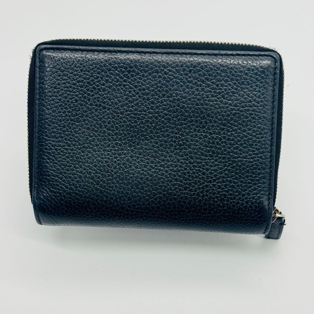 希少✨バレンシアガ 二つ折り財布 ロゴ型押し レザー ブラック ファスナー