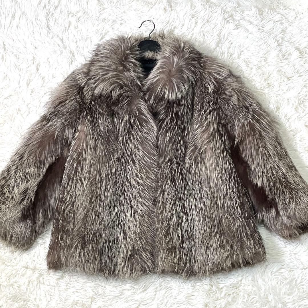 シルバーフォックス ファーコート本毛皮 ふわふわ◎ 大きめサイズ