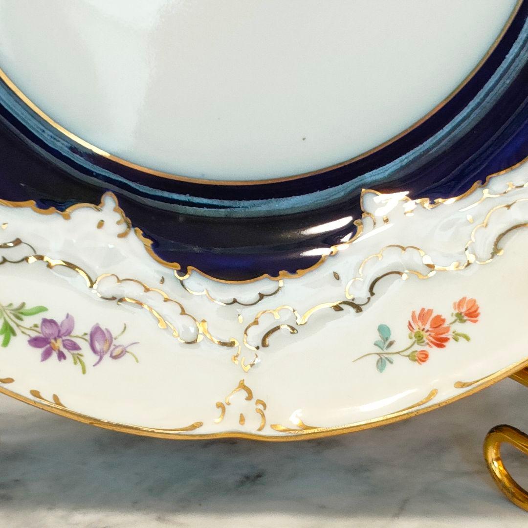 マイセン Bフォーム スキャタードフラワー コバルト 金彩 プレート 皿 1級品