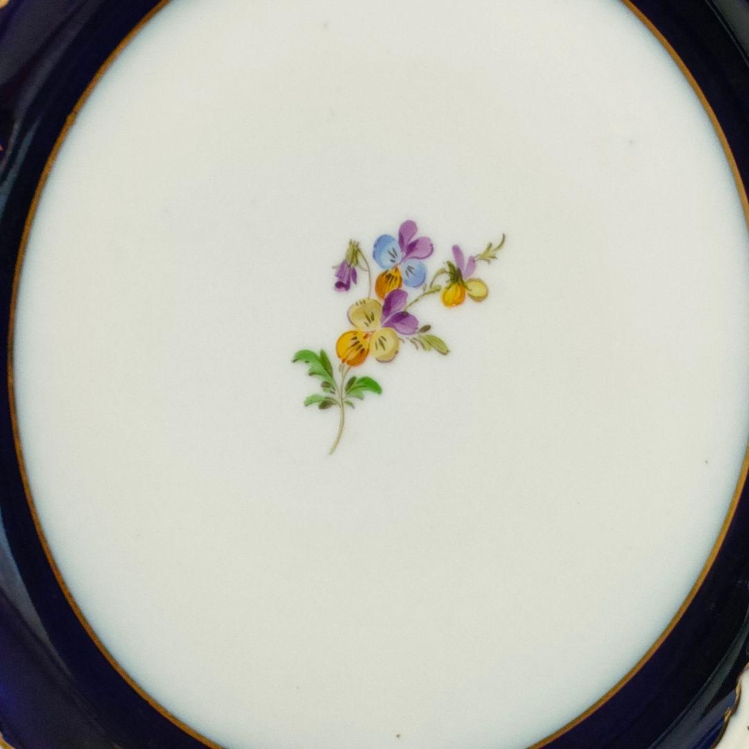 マイセン Bフォーム スキャタードフラワー コバルト 金彩 プレート 皿 1級品