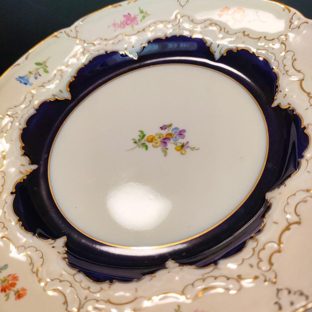 マイセン Bフォーム スキャタードフラワー コバルト 金彩 プレート 皿 1級品