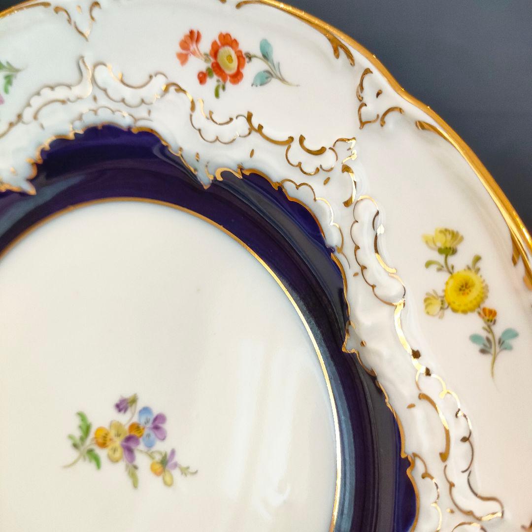 マイセン Bフォーム スキャタードフラワー コバルト 金彩 プレート 皿 1級品