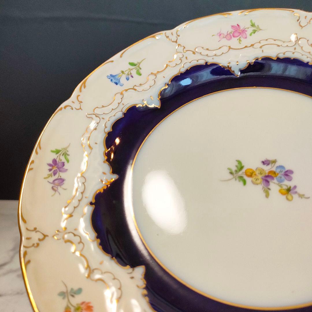 マイセン Bフォーム スキャタードフラワー コバルト 金彩 プレート 皿 1級品
