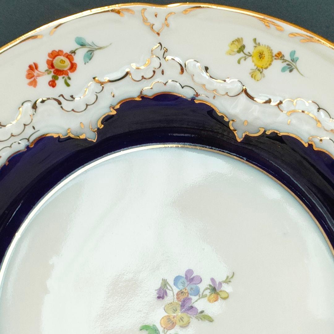 マイセン Bフォーム スキャタードフラワー コバルト 金彩 プレート 皿 1級品