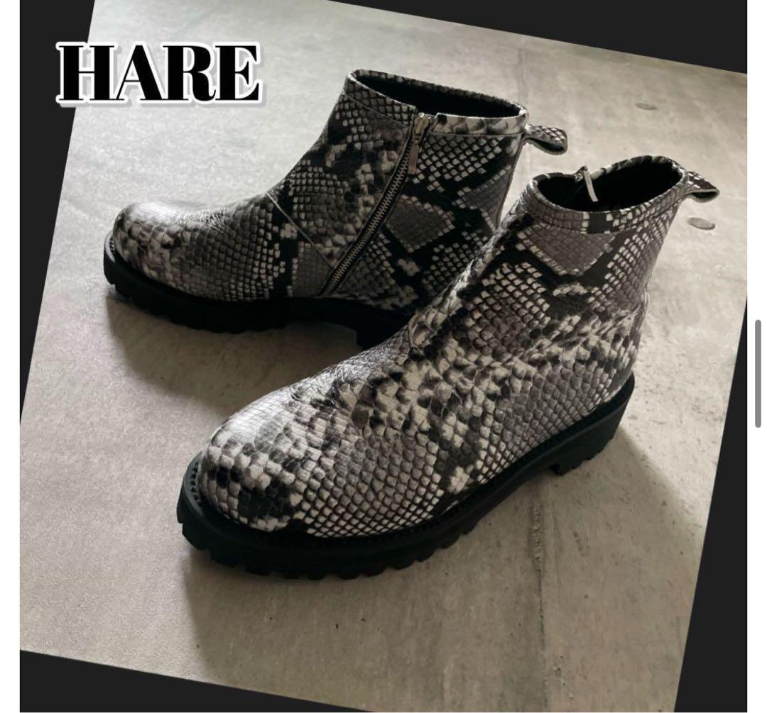 超美品 レア HARE パイソン柄 ショートブーツ レザー サイドジップ 厚底
