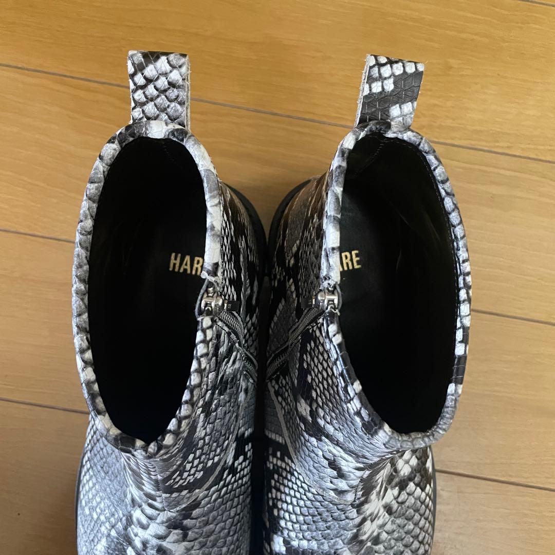 超美品 レア HARE パイソン柄 ショートブーツ レザー サイドジップ 厚底