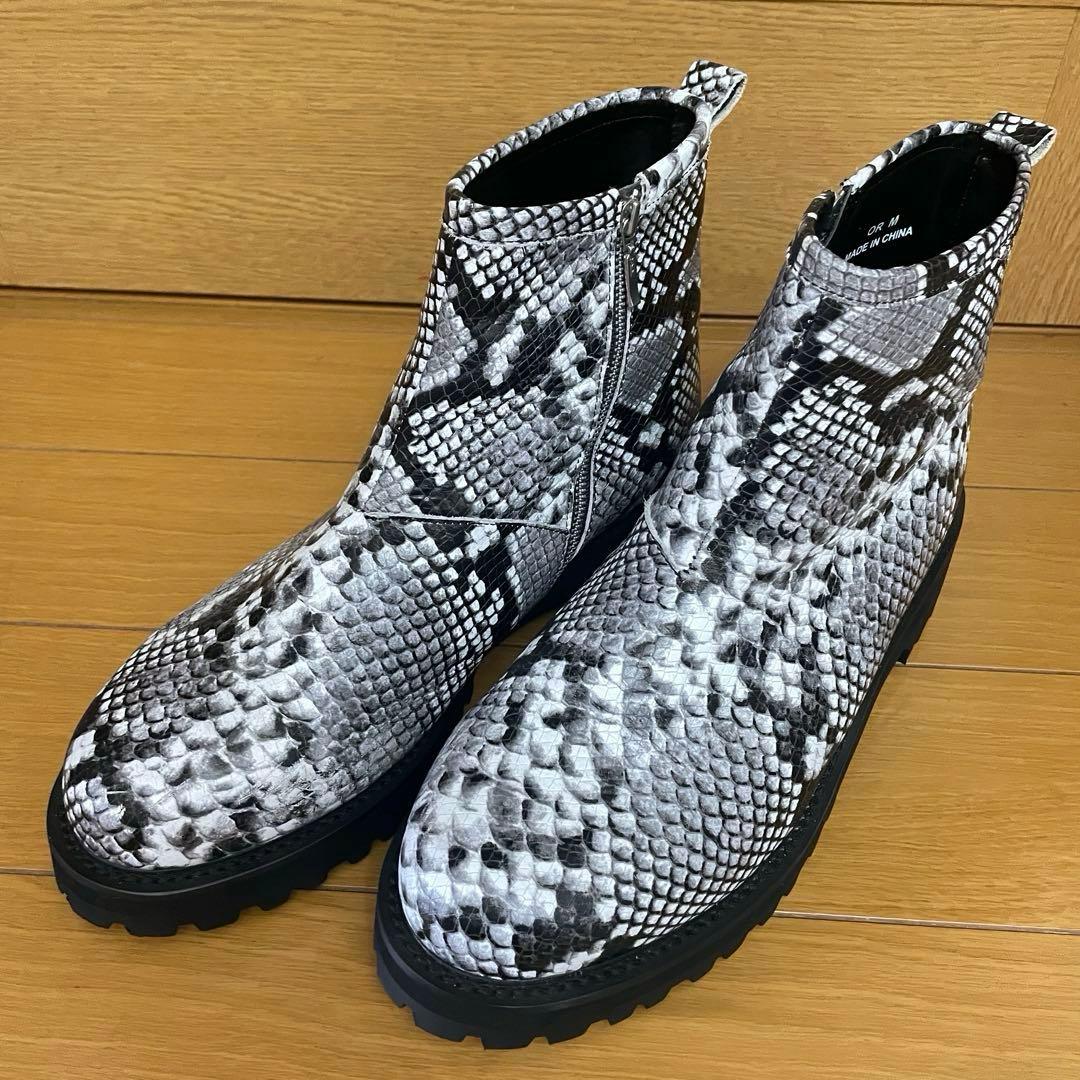 超美品 レア HARE パイソン柄 ショートブーツ レザー サイドジップ 厚底