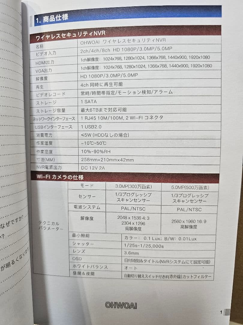 OHWOAI ワイヤレス防犯カメラ 　カメラ2台セット 1THDDタイプ