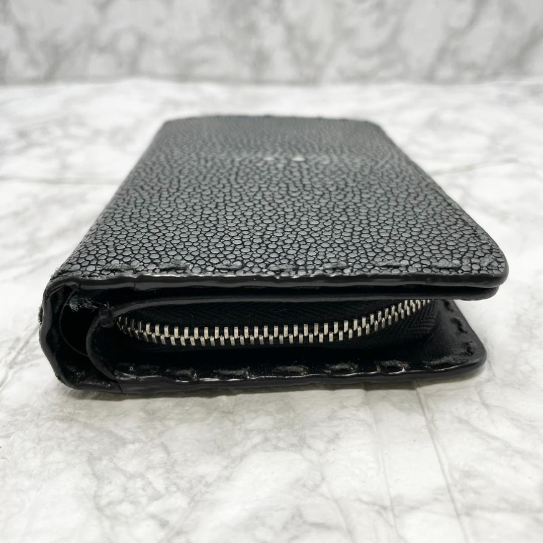 極美品✨L.E.D.BITES 折り財布 スティングレイ ラウンド ブラック