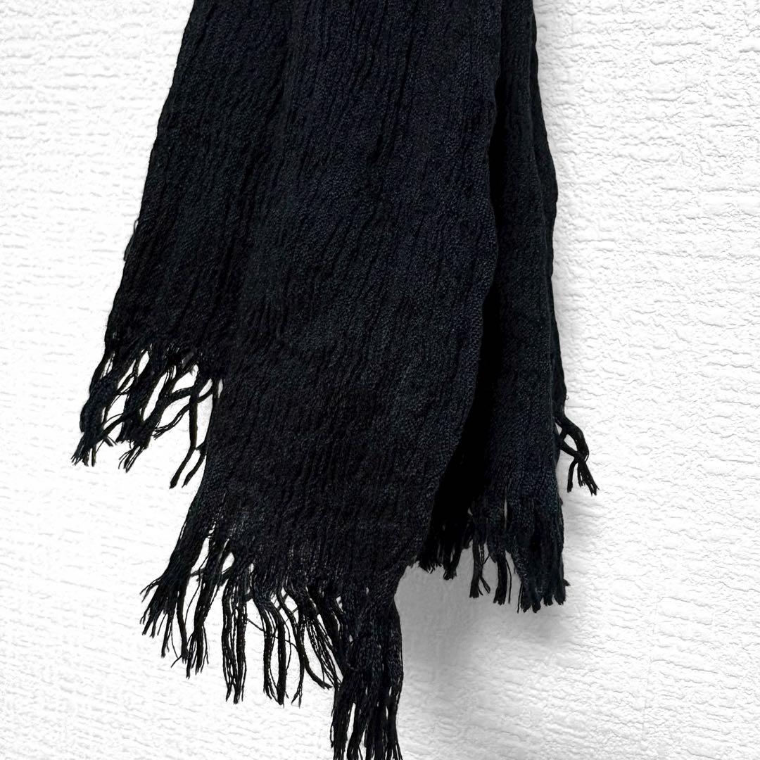 イッセイミヤケ/ホワイトレーベル/シルク/フリンジマフラー/黒/絹