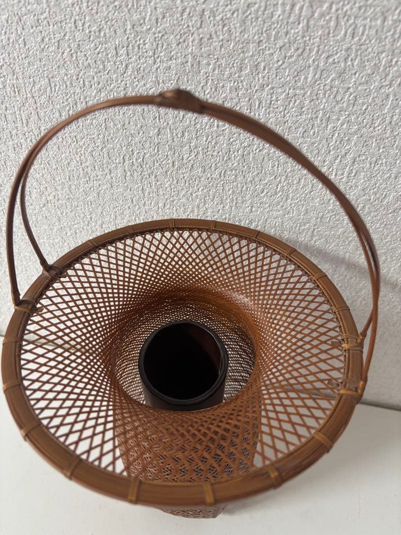 いけばな　茶花　花入　小原流　竹細工　林真光　在铭 竹編手付　花籠　華道具　花器