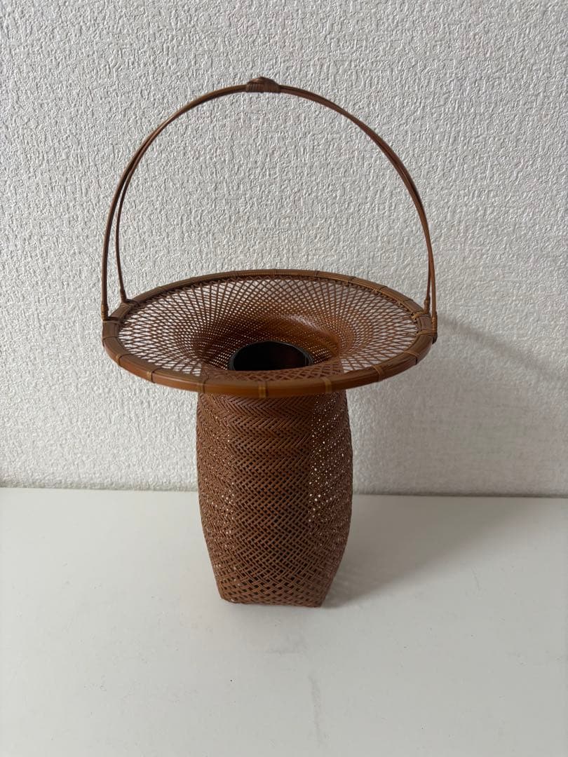 いけばな　茶花　花入　小原流　竹細工　林真光　在铭 竹編手付　花籠　華道具　花器
