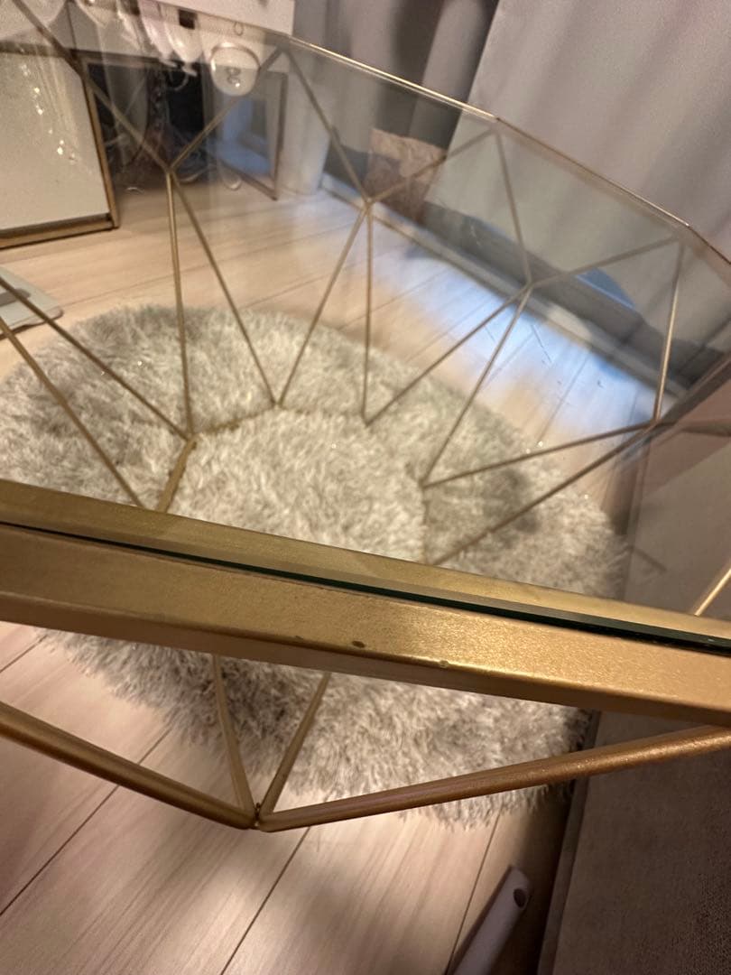 八角形ガラスローテーブル ゴールド