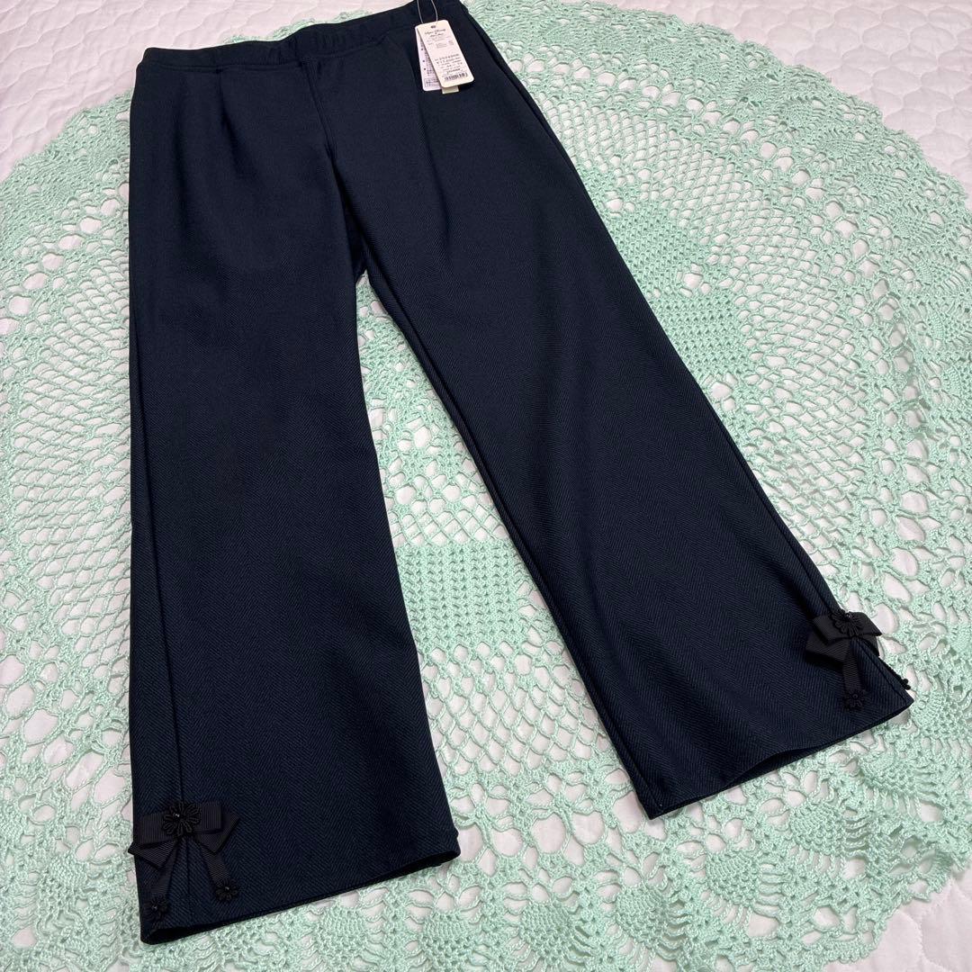 スーパービューティー☆44☆2025秋冬サイドリボン飾りの裏起毛パンツ