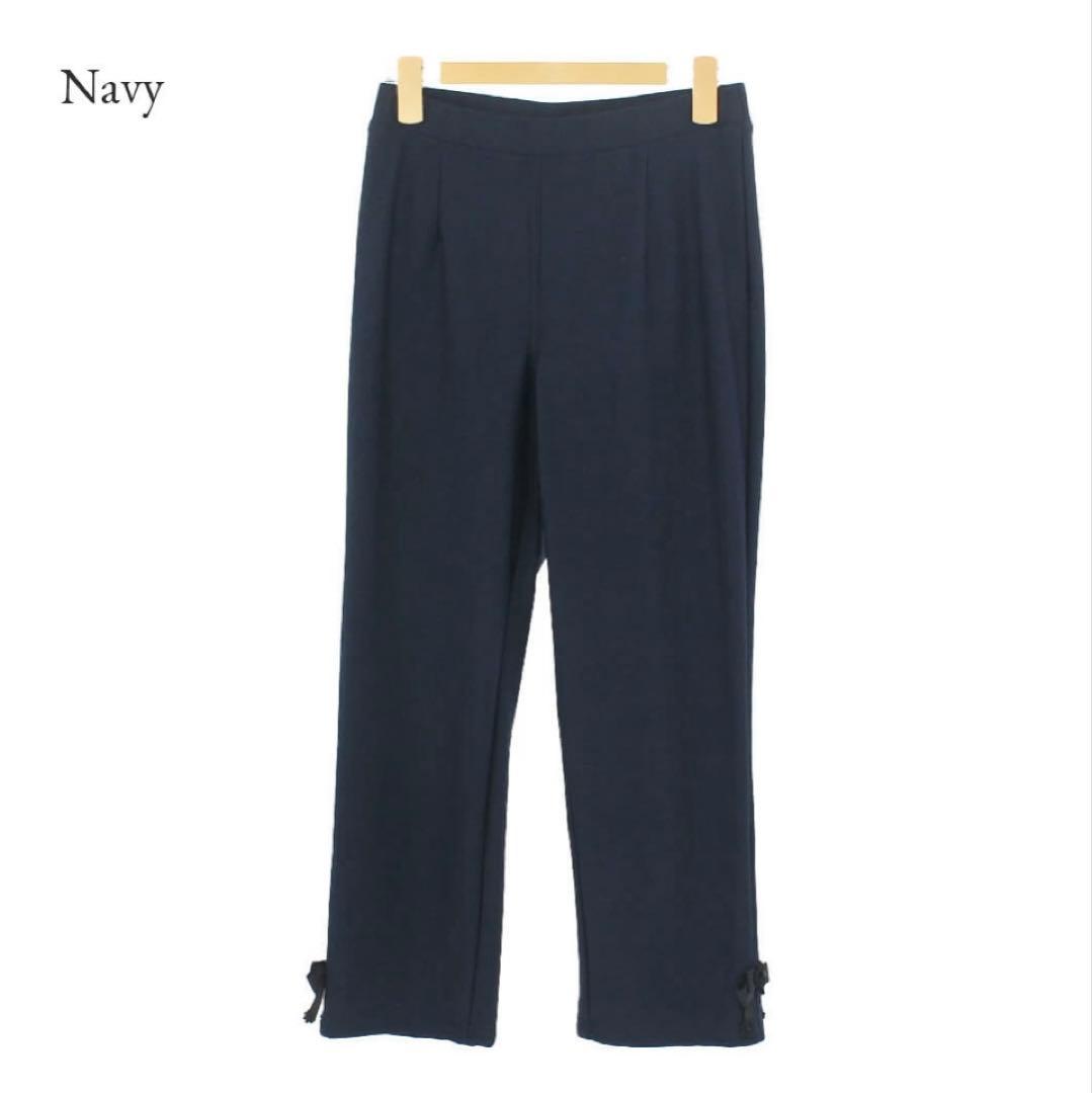 スーパービューティー☆44☆2025秋冬サイドリボン飾りの裏起毛パンツ