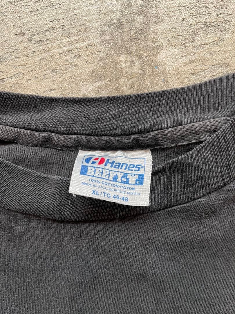 90s Hanes BEEFY 無地 ロンT ブラック フェード USA製 XL