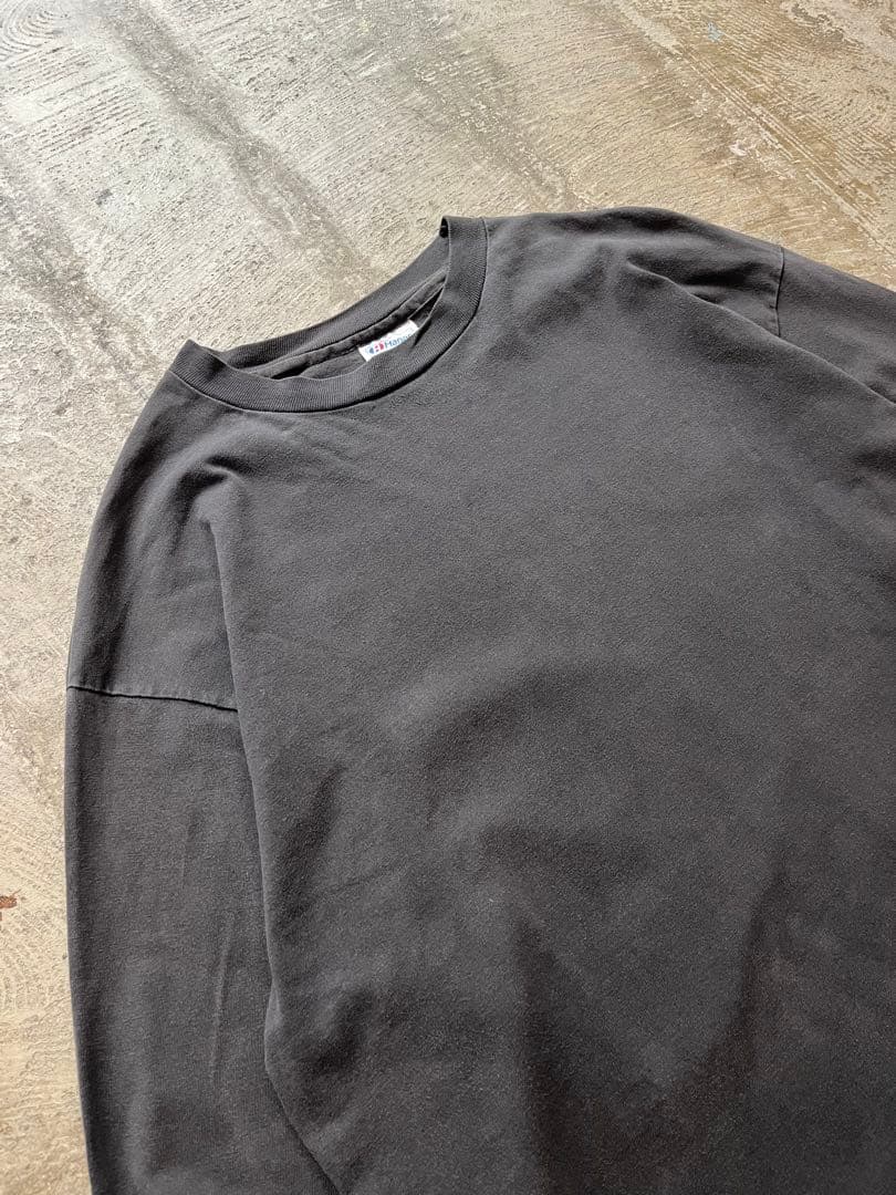 90s Hanes BEEFY 無地 ロンT ブラック フェード USA製 XL