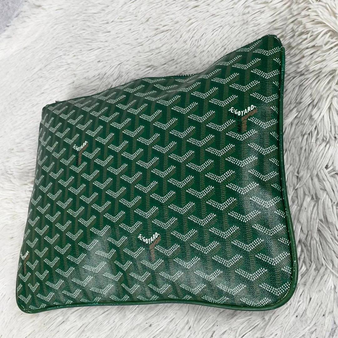 極美品 GOYARD PVC クラッチバッグ ファスナー 総柄 グリーン 緑