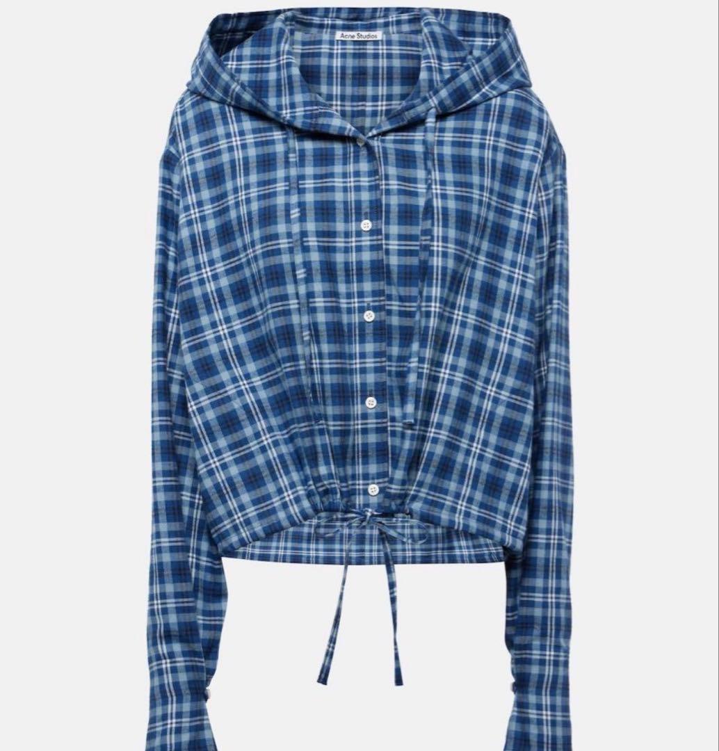 acne studios HOODED SHIRT ブルー アクネ チェック