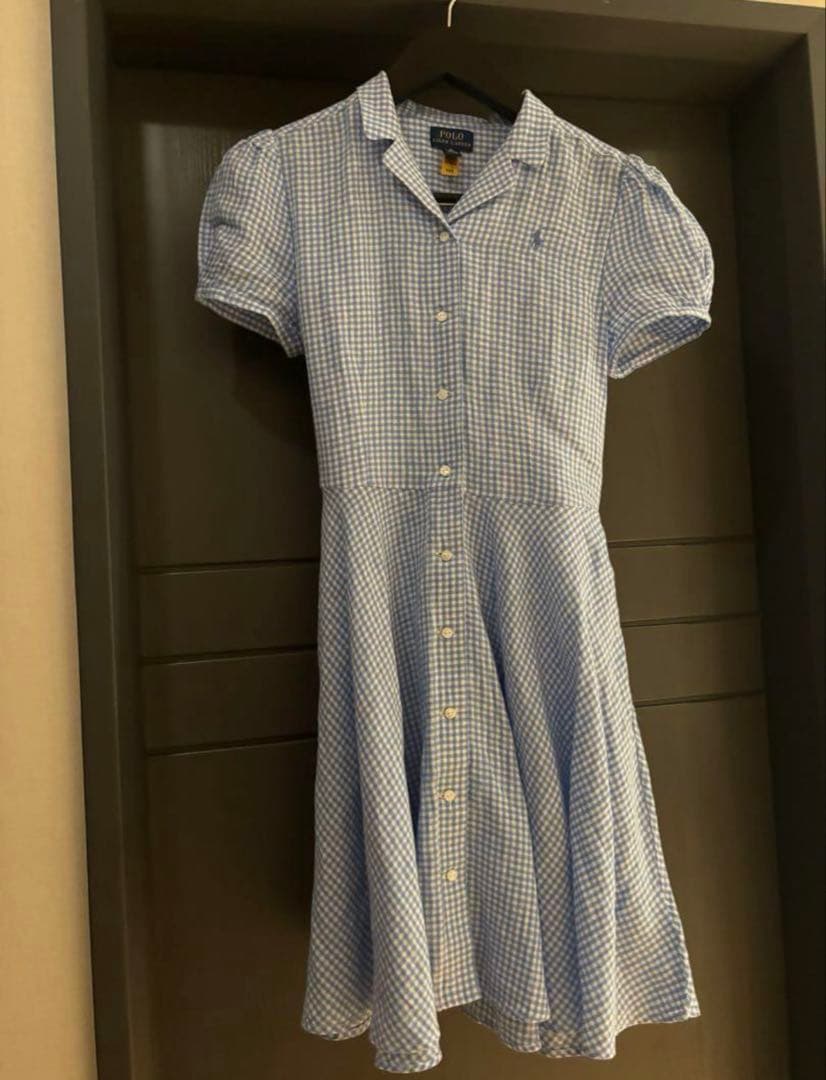 ベルテッド ギンガム リネン ドレス　160