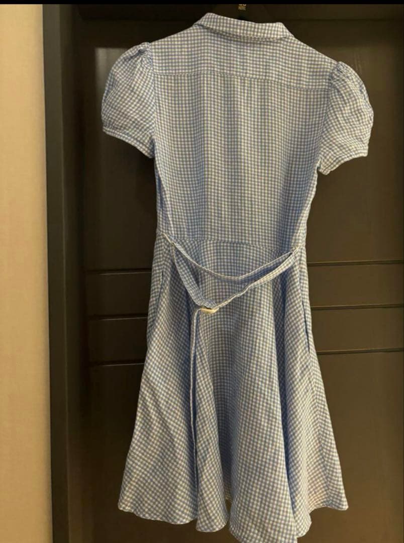 ベルテッド ギンガム リネン ドレス　160