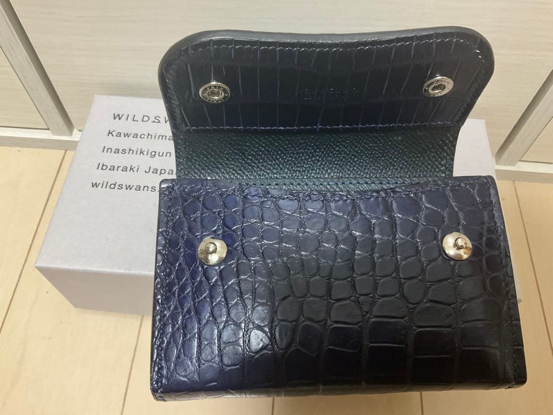 T*i様 藍染ネイビー　クロコ　ポロサスレザー製二つ折り財布