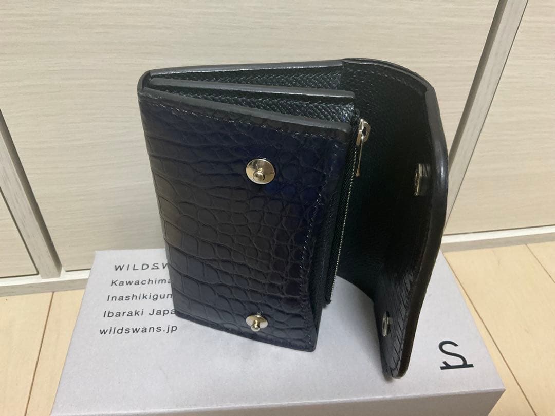 T*i様 藍染ネイビー　クロコ　ポロサスレザー製二つ折り財布