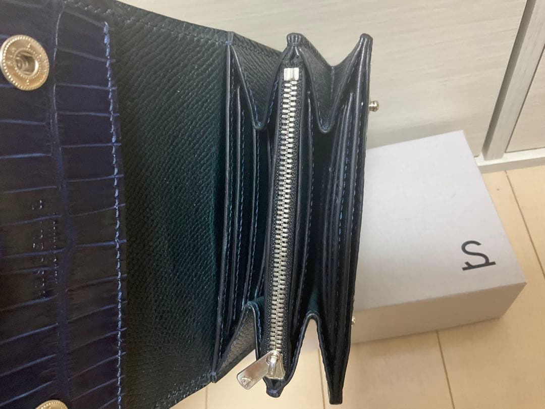 T*i様 藍染ネイビー　クロコ　ポロサスレザー製二つ折り財布
