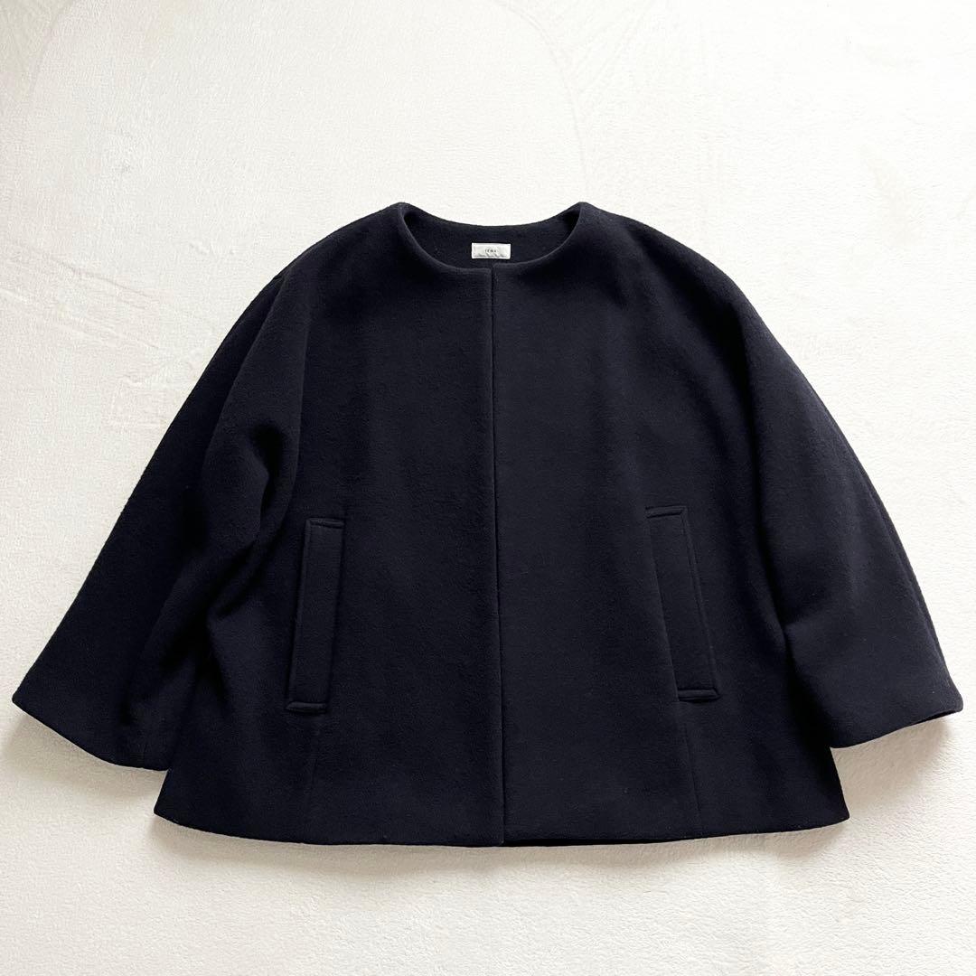 IENA イエナ　ノーカラービーバーショートコート M ネイビー