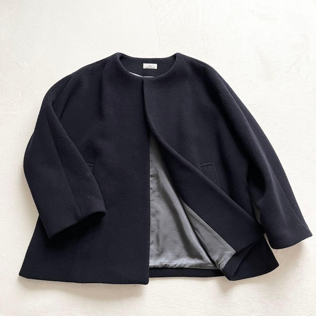 IENA イエナ　ノーカラービーバーショートコート M ネイビー