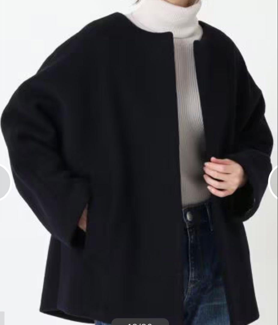 IENA イエナ　ノーカラービーバーショートコート M ネイビー