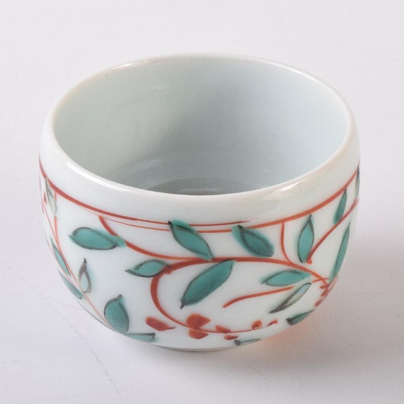 加藤卓男　幸兵衛窯　呉須赤絵　鳥草文　酒杯　盃　共箱　V　7249