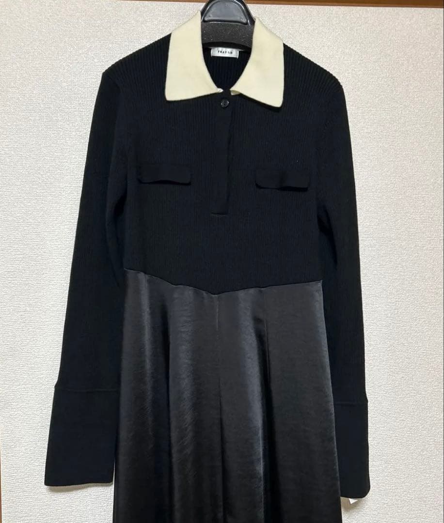 フレイアイディー　オープンポロカラーニットワンピース