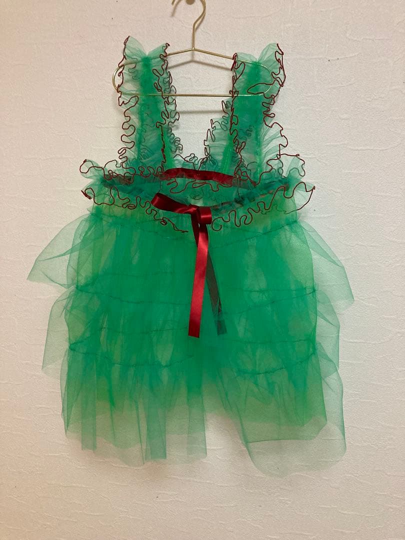 チュール　七五三　被布　グリーン　緑　女の子　レトロ　着物　エプロン