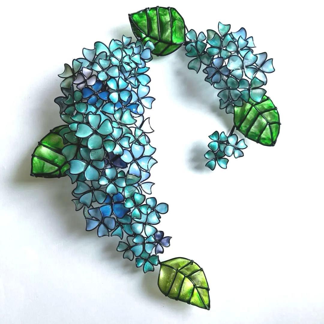 ネモフィラリース　紫陽花リース　ワイヤークラフト　ディップアート　壁飾り