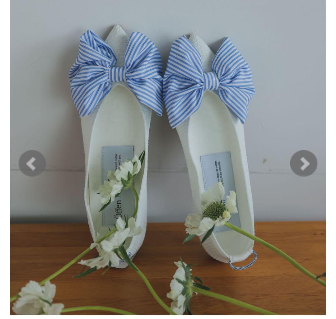 アンミヌ unminou × オッフェン　コラボシューズストライプリボンシューズ