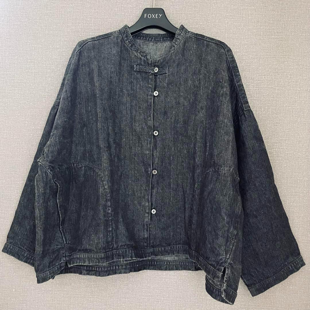 ✨未使用級✨2024ネストローブ リネンブラックデニムシャツ ロゴボタンＦ