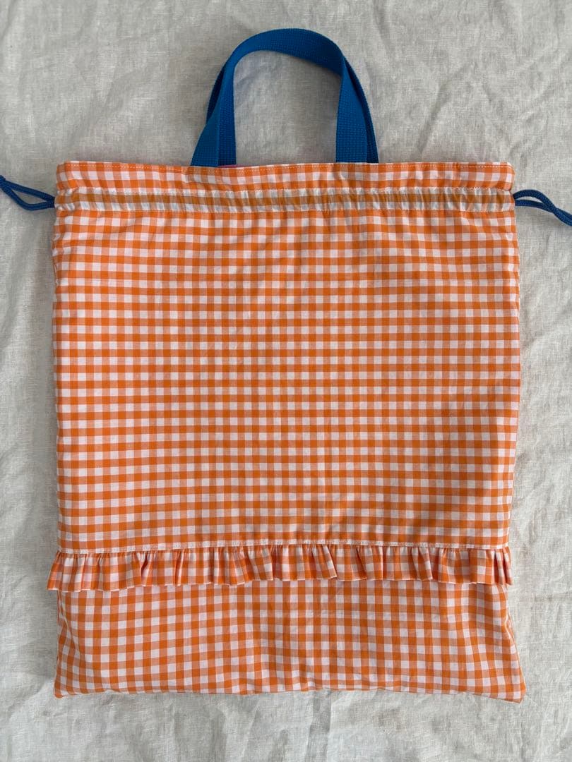 【あり】緑ギンガムチェック　レッスンバッグ　上履き入れ　入園入学2点セット