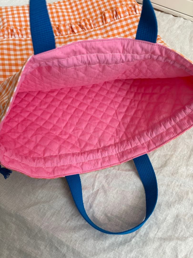 【あり】緑ギンガムチェック　レッスンバッグ　上履き入れ　入園入学2点セット