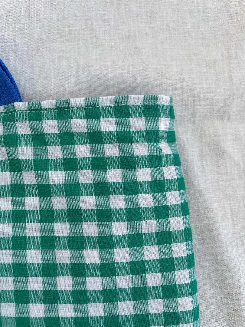 【あり】緑ギンガムチェック　レッスンバッグ　上履き入れ　入園入学2点セット