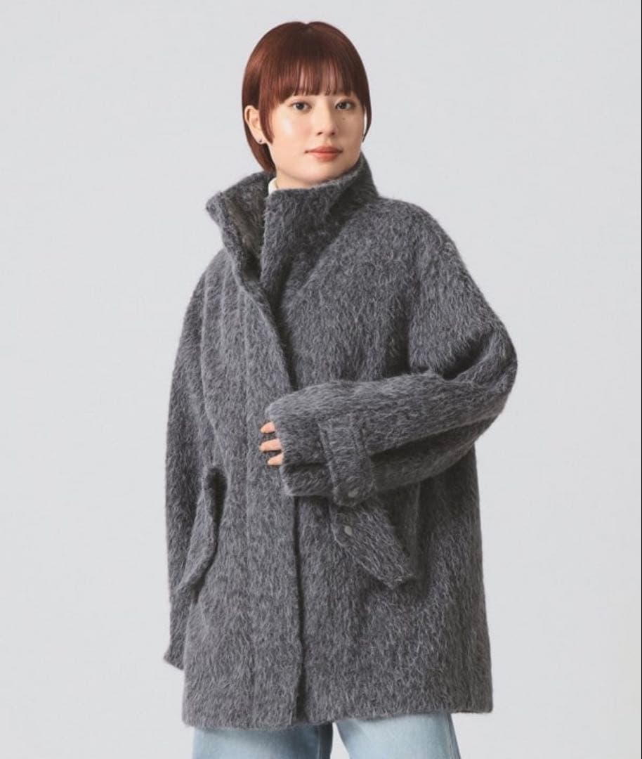 にゃ【超美品】Ray BEAMS シャギー スタンドカラー ハーフコート