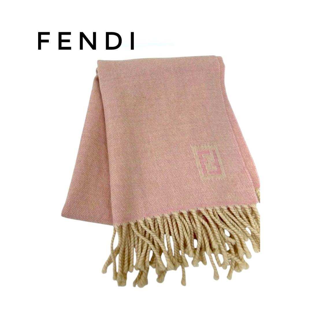 FENDI マフラー ピンク ウール ロゴ入りイタリア製
