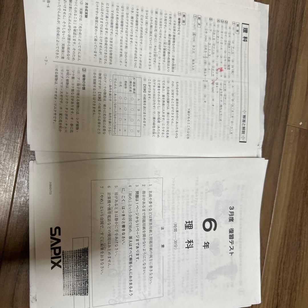 6年生のSAPIXテスト　３つ [解答と解説] 問題用紙付き