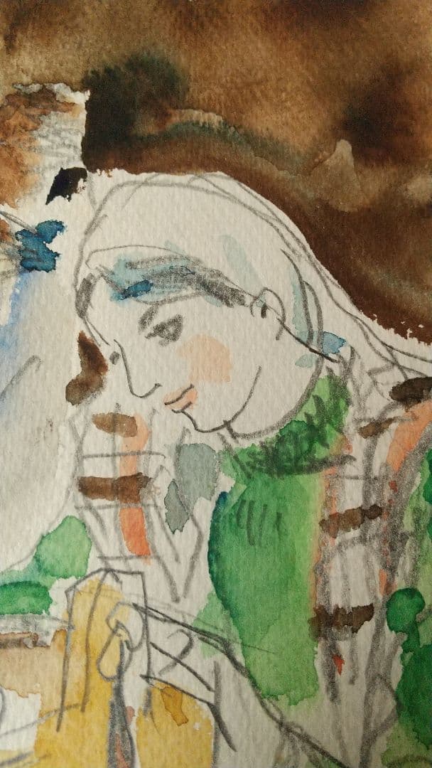 古沢岩美 キリスト誕生 聖夜 水彩まくり クリスマス