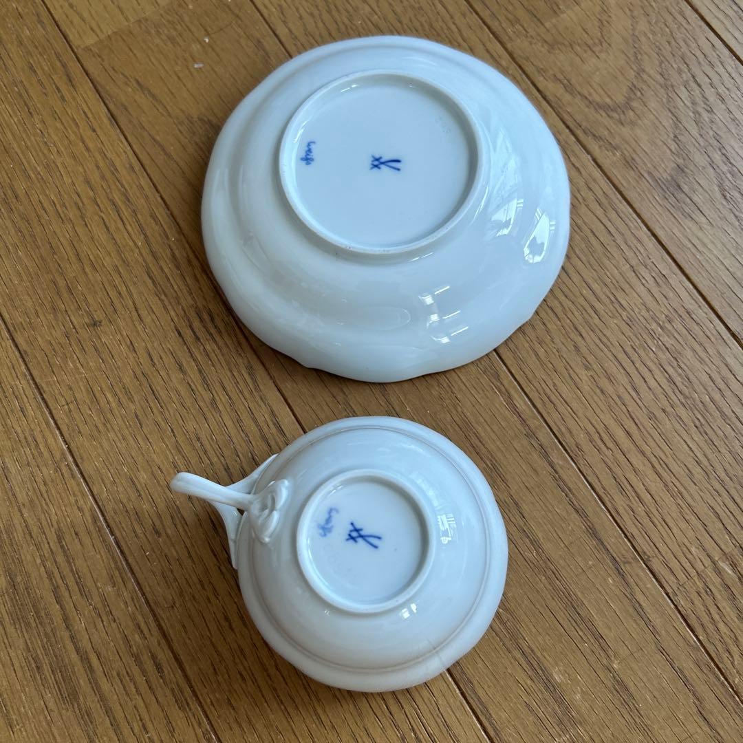 マイセン白磁カップ、ソーサー、ケーキ皿 4客おまとめ